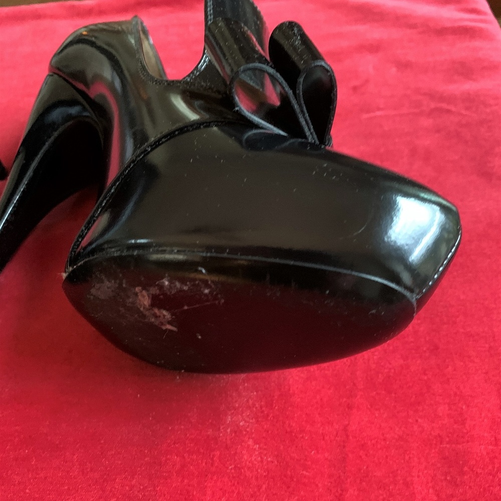 LANVIN BLACK PATENT HEELS BOOTIES LOAFERS 37 or 7 - Picture 6 of 8